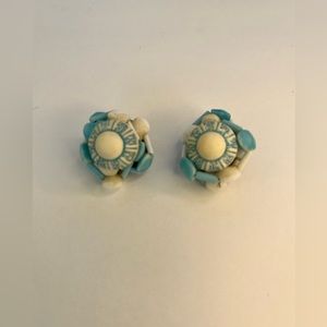 Vintage Sea Shell & Glass Bead Clipon Earrings West Germany‎ Blue White